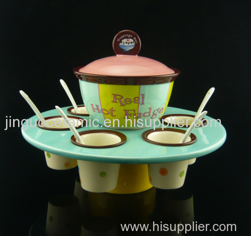 Ceramic dolomite ice cream cup and bowl and spoon