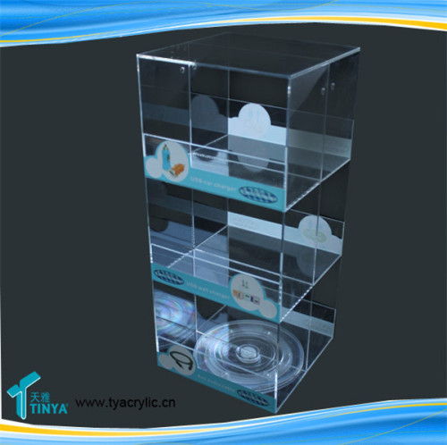 Wholesale 3-tier Rotating Counter Display Case Phone Chargers Holder Stand Acrylic Desktop Cellphone Accessories Stands