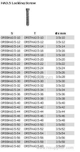 Trauma Orthopaedic Locking System HA3.5 Locking Screw Cross head full thread