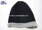Grey Light Weight Polyester Knitted Beanie Hats With Metal Ring Logo