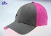 6 Panel 100% Cotton Twill Embroidery Baseball Cap With PSE Logo , Grey and Pink Color