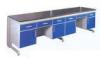 Blue Steel / Wood Science Laboratory Wall Bench With Reagent Shelf