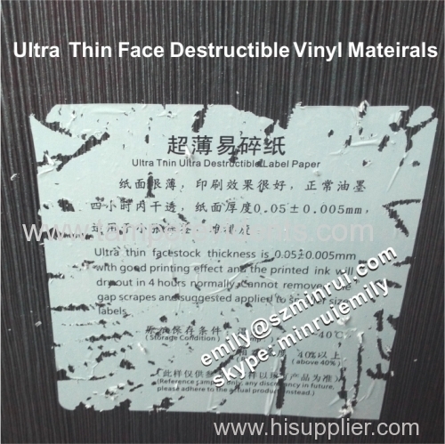Ultra Thin Adhesive Vinyl Destructible Sticker Papers Very thin and very hard to remove destructible vinyl label papers
