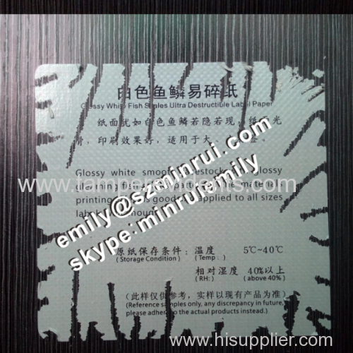 New Arrival Glossy White Fish Scales Ultra Destructible Label Papers Glossy Eggshell Paper Destructible Vinyl