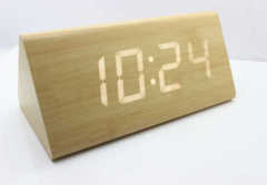 led wood clock*display time date temperature*desk clock*gift*sound control function*5 groups of alarm*Triangle