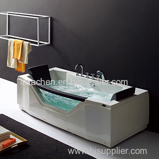 White Acrylic Massage bathtub with 2 Built-in Headrests