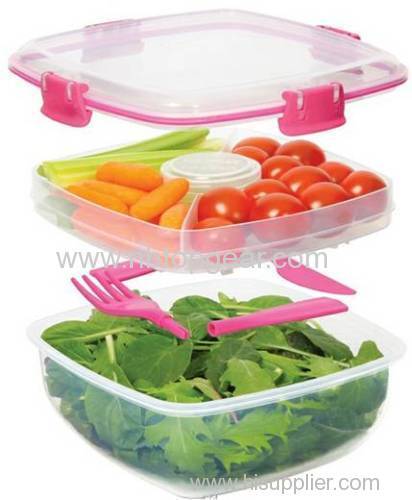 Food grade PP plastic locked 2 layers storage lunch box