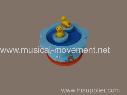 SWIMMING DUCKLINGS WOODEN WIND UP MUSIC BOXES YUNSHENG MAGNET MOVEMENT