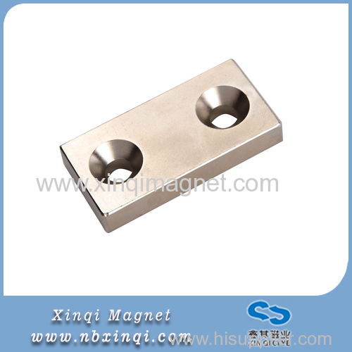 Block Neodymium magnet with two countersunk hole