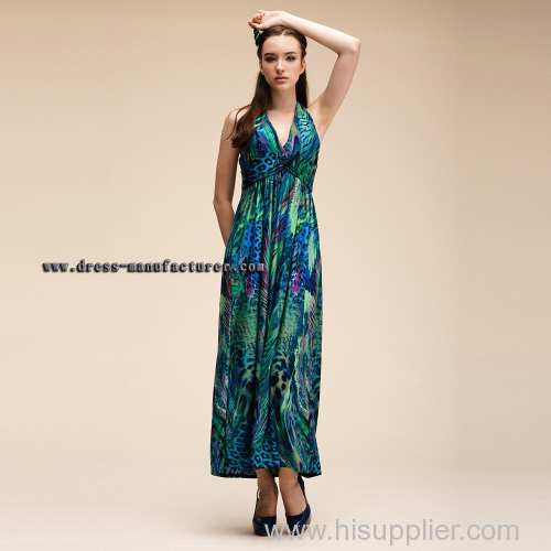 2015 new design Bohemian Deep V-Neck European And American Style Printed Dress