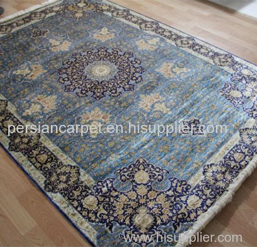 5.5x8ft Middle Madition Hand Made Persian Single Knot Carpet Blue Medallion Silk Rug