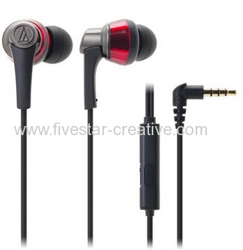 Audio-Technica ATH-CKR5iS SonicPro In-Ear Stereo Headphones with In-Line Mic and Control Red