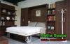 Dark Brown Vertical Wall Bed , Wood Double Space Saving Wall Bed With Bookshelf