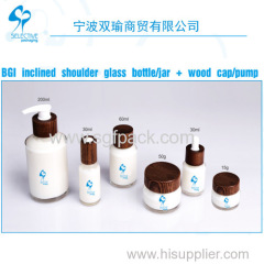 BGI Inclined shoulder glass bottle/jar +wood cap/pump