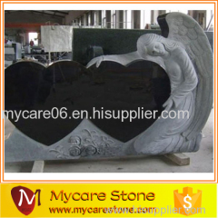 natural shanxi black granite angle double heart headstone