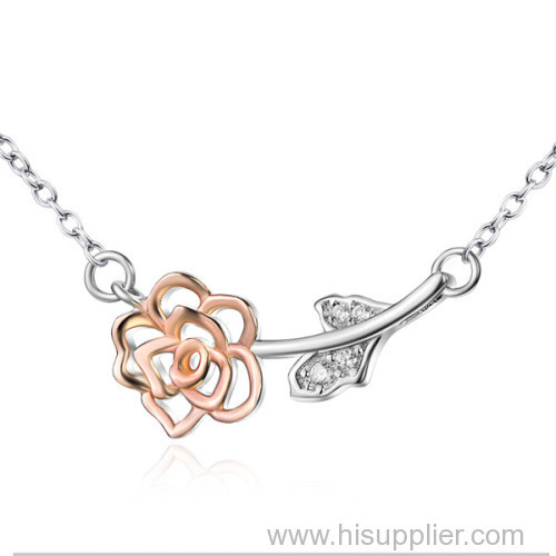 Fine Fashion Ladies Jewelry Pure Silver Rose Gold Flower Necklace From China