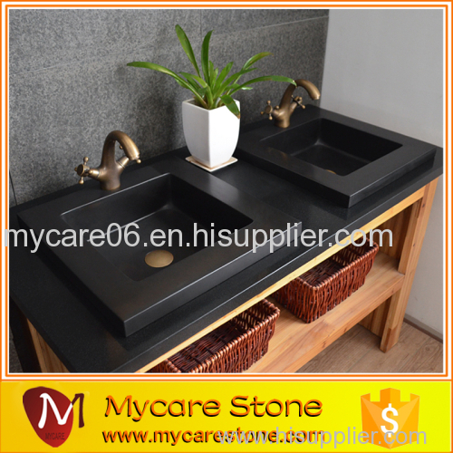 wholesale new natural black rectangle washing basin, marble kitchen sink