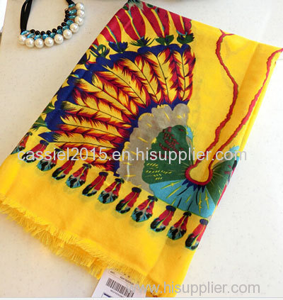colorful peacock print viscose twill scarf