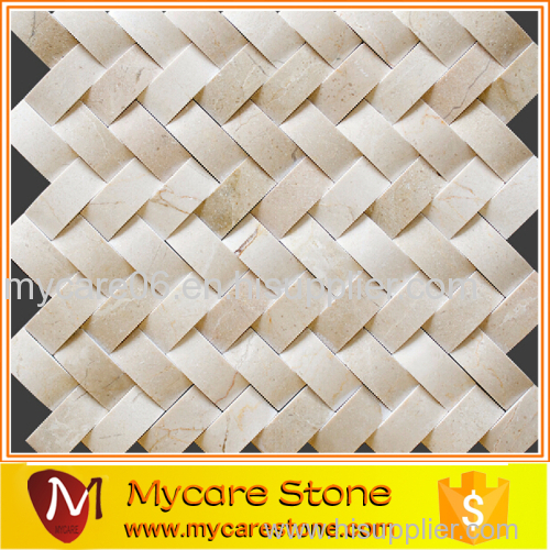 Crema Marfil Marble Polished 3D Herringbone Mosaic Tile