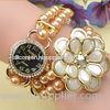 Custom Ladies Bracelet Wrist Watches , Gold Rhinestone Girls Pearl Bracelet Watch