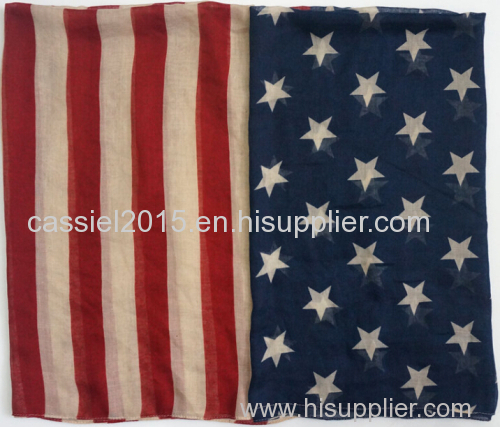 fivepointed star and stripes American Flag print 100%polyester scarf