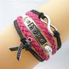 Leather Breast Cancer Bracelet With Antique Silver Charms , Breast Cancer Survivor Jewelry