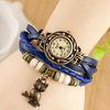 Elegance Weave Wrap Synthetic Leather Bracelet Watches Womens With Owl Pendant