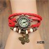 Butterfly Style Ladies Leather Bracelet Watches With Red Strap , Women Quartz Watches