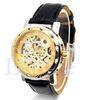 Stainless Steel Case Men Leather Strap Watches , Gold Watch With Leather Band