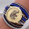 Retro Long Strap Elephant Geneva Bracelet Watches Floral With Crystal Face