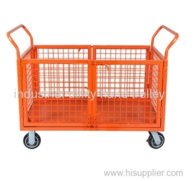 Metal grid platform hand trolley with double door