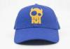 Six Panel Flat Embroidery Cotton Blue Baseball Hats With Long Curved Brim