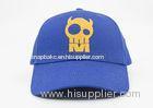 Six Panel Flat Embroidery Cotton Blue Baseball Hats With Long Curved Brim