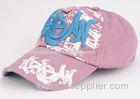 6 Panel Printed Pink Sport Baseball Caps Embroidered Cotton Twill Curved Brim