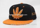 6 Panel Acrylic Flat Bill Hats Black Orange With Maple Leaf Logo