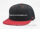 Blank Youth Flexfit Baseball Hats 6 Panel Stretch Cotton Black With Red , Flat Bill Hat