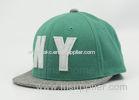 Green Kids Cotton Snapback Baseball Short Bill Caps With Flat Short Brim , NY Logo