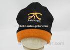 Polyester Sports Winter Beanie Hats Embroidery Black Orange OEM / ODM