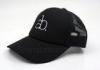 Full Black Five Panel Cotton Black Mesh Trucker Hats For Men , Curved Bill