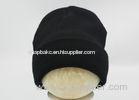 Black Winter Knitted Beanie Hats Double Layer Foldable For Boy / Girls