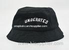 Raised Embroidery Black Fisherman Bucket Hat / Cap Cotton 22.8 Inch