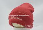 Red 100 Woolen Knitted Winter Beanie Hats Elasticity With Embroidered Logo