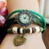 Love Heart Shape Charms Braided Leather Ladies Quartz Bracelet Watch China Movement