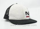 Printed Black White Nylon Mesh Trucker Hats Flat Bill Six Panels