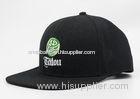 Adult Six Panels Flat Bill Hats Black Snap Back With Front Embroidery