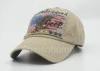 Vintage Patch Embroidery Cotton Baseball Caps 5 Panel Khaki With Metal Buckle