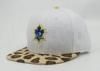 Woven Embroidered Flat Bill Hats White With Leopard Brim , Hip Hop Cap