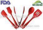 Food Grade Red Silicone Kitchen Utensils Set With Brush , Turner , Tongs , Spatula And Spoon