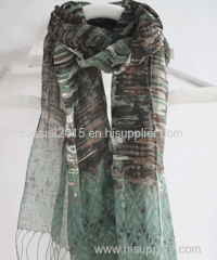 colorful Camouflage print 100%linen scarf with twisted tassel