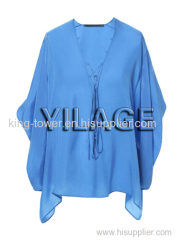2015 dress factory Wholesale V neck plain blue chiffon blouse